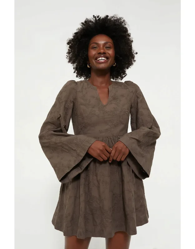 Textured Bell-sleeved Mini Dress
