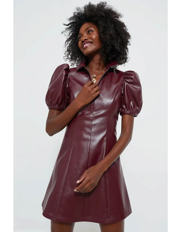 Front Zip Faux Leather Mini Dress