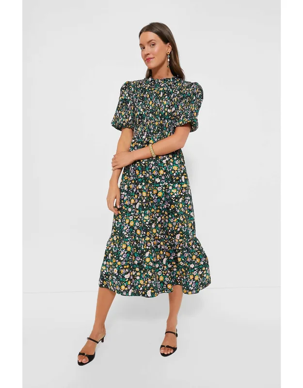Multi Floral Smocked Midi Dress