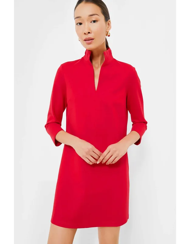 Clifton Dress With Stand Collar And V-neckline