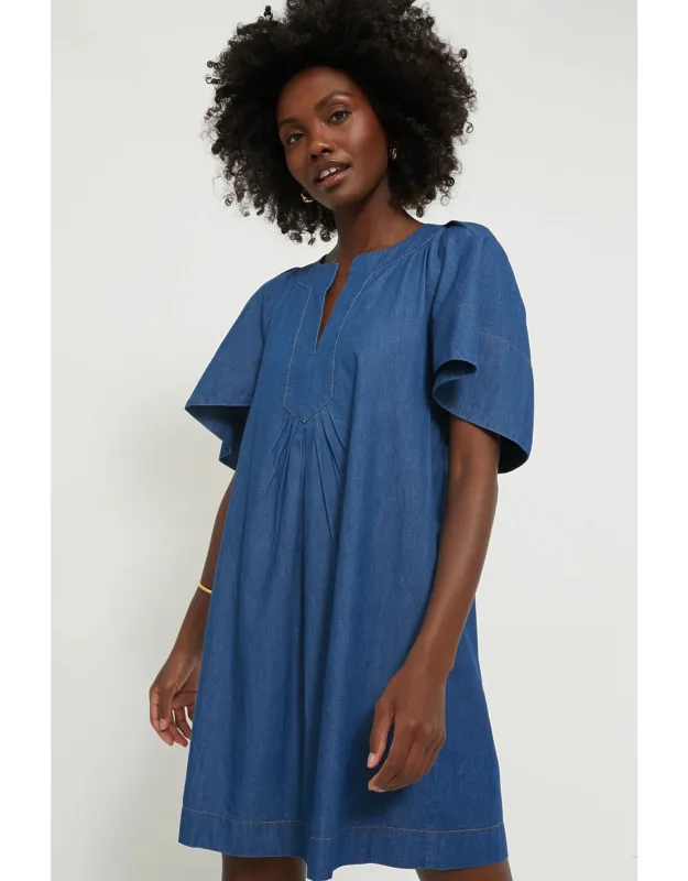 Denim Flutter Sleeve Dress