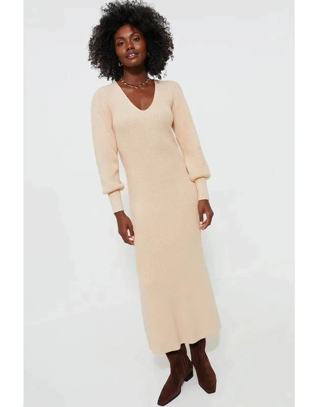 Almond Knit Midi Dress