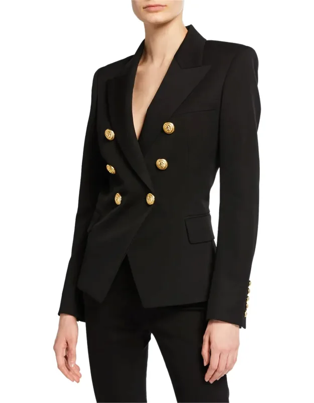 Classic Double-breasted Blazer With Peaked Lapels And Fitted Silhouette