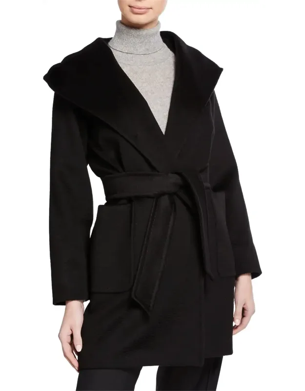 Rialto Camel Hair Belted Short Hooded Coat