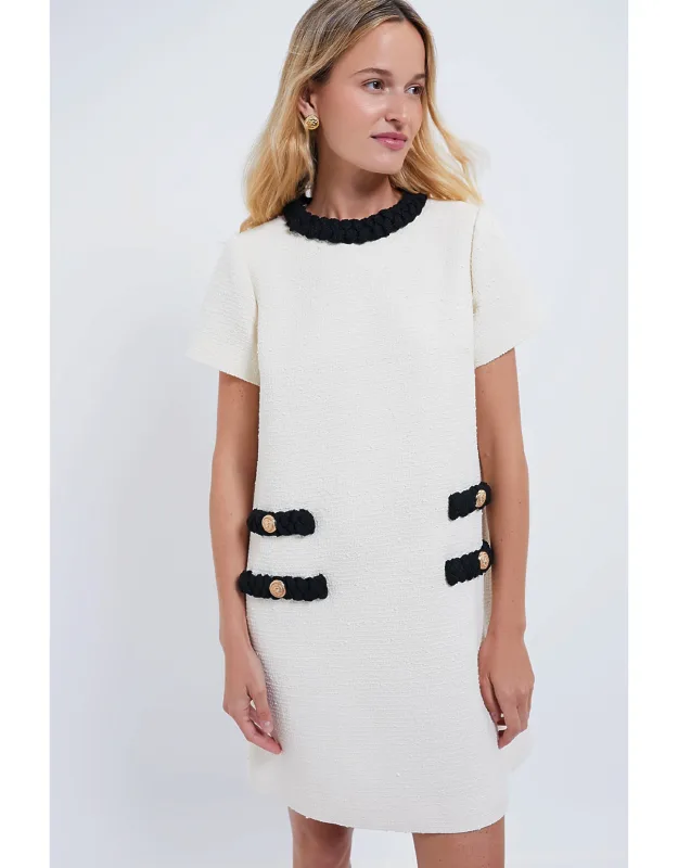 Cream Tweed Short Sleeve Dress