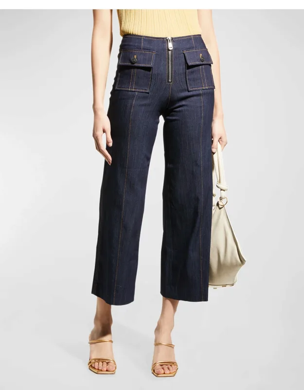 Wide-leg Stitched Pants With Contrast Stitching