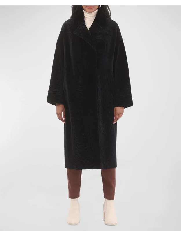 Reversible Textured Lamb Shearling Long Coat