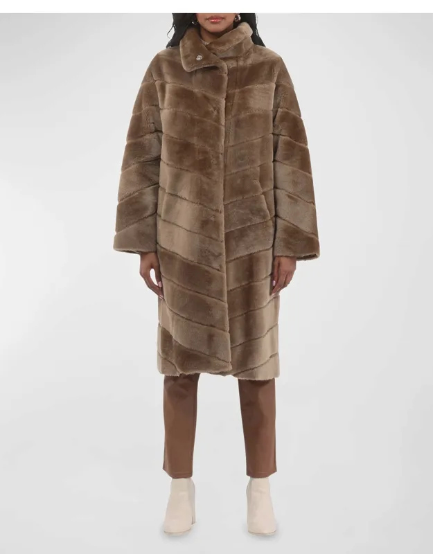 Reversible Chevron Lamb Shearling Coat