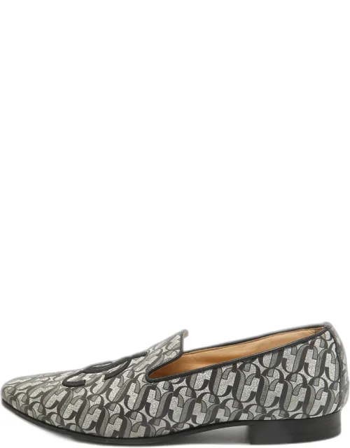 Silver/black Glitter Fabric Sache Monogram Smoking Slippers