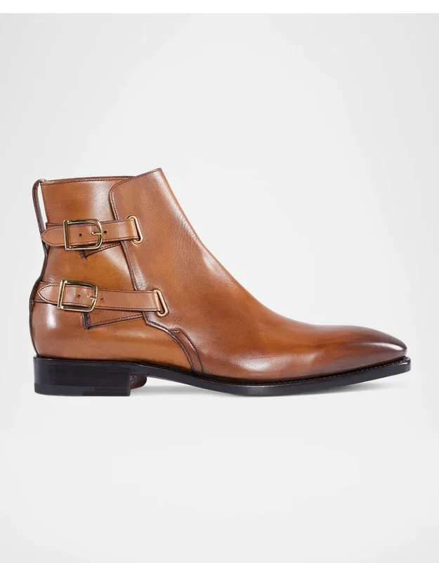 Double-buckle Leather Ankle Boots