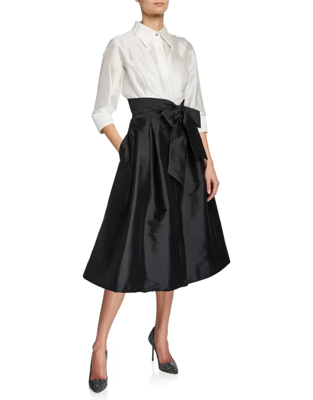 Two-tone 3/4-sleeve Taffeta Dress