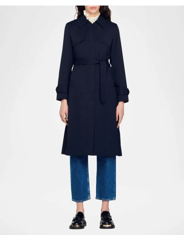 Pleated-back Belted Trench Coat