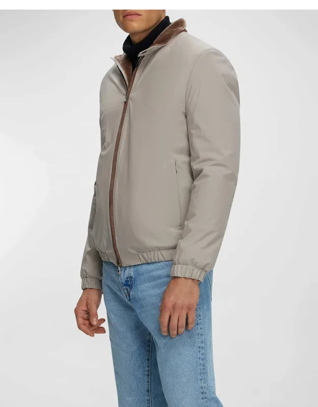 Lamb Shearling Lined Bomber Jacket