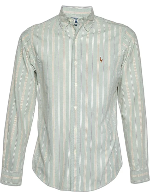 Light Green Striped Cotton Button Down Shirt