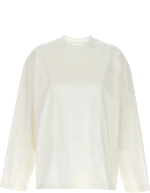 T-shirt With Front Logo Print, Crew Neck, Long Sleeves