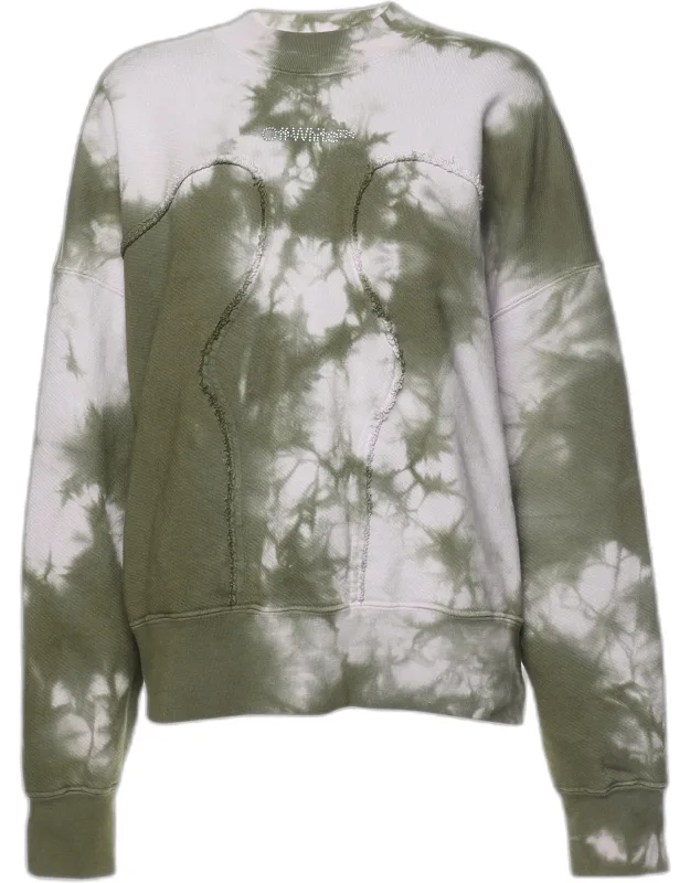 Green Tie Dye Cotton Knit Crew Neck Sweatshirt