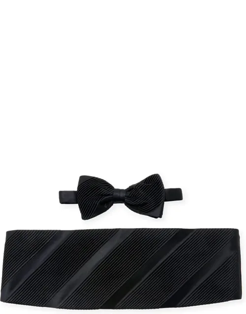 Diagonally-pleated Cummerbund Bow Tie Set