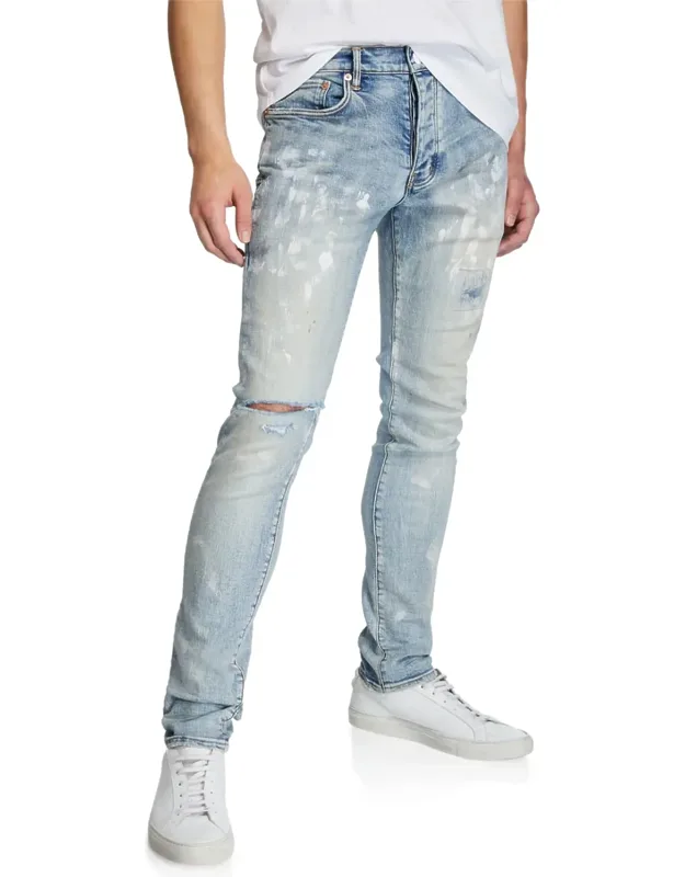 Light Indigo Paint Blowout Skinny Jeans