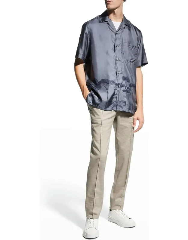 Roman Tree-print Silk Camp Shirt