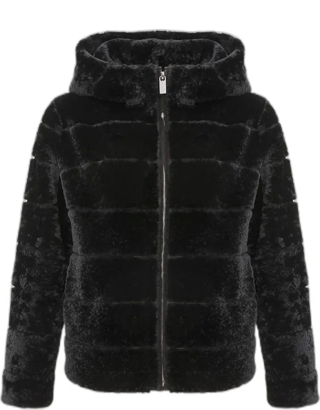 Curly Shearling Lamb Zip Hooded Jacket