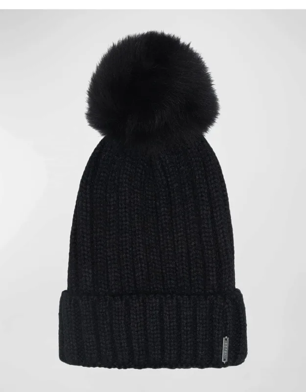 Knit Beanie With Lamb Pom