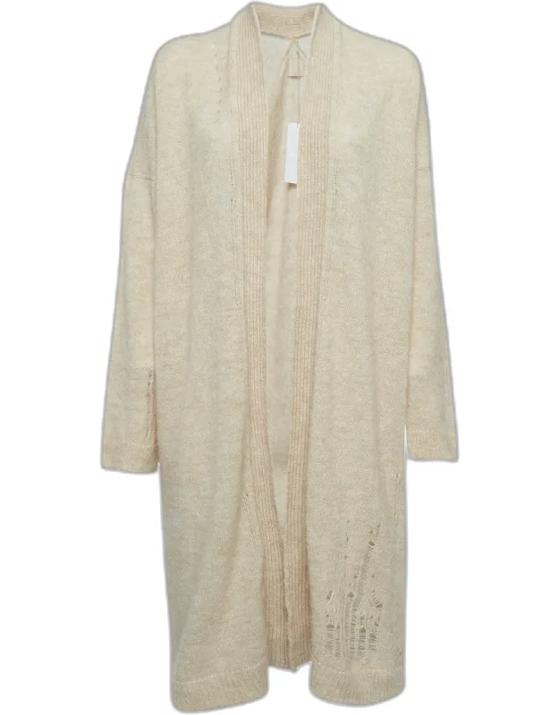 Wool Blend Knit Ripped Style Long Cardigan