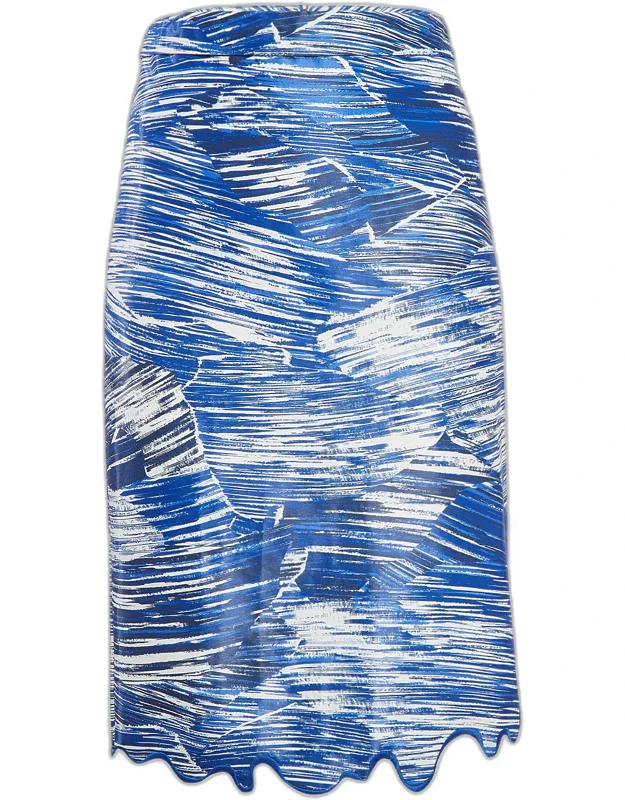 Printed Cotton Blend Embroidered Hem Skirt