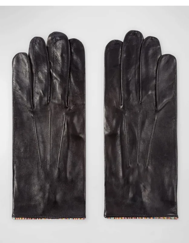 Striped-piping Leather Gloves