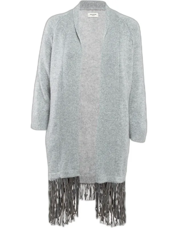 Delux Cashmere Knit Open Front Fringed Cardigan
