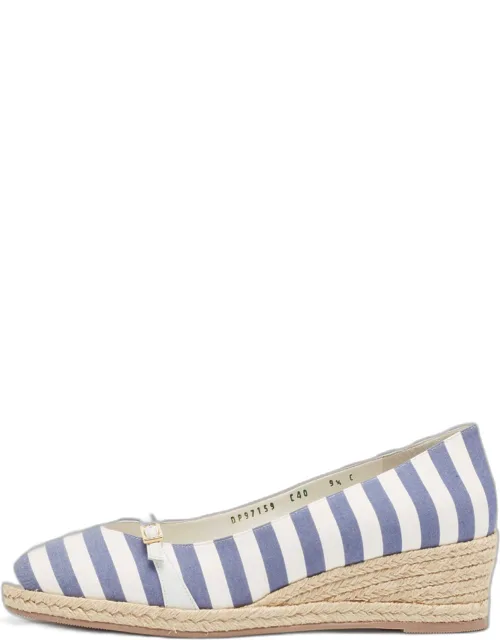 Striped Fabric Audrey Wedge Espadrille Pumps