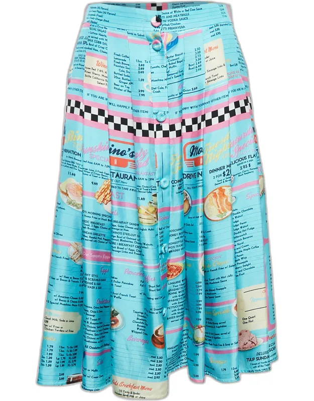 Drive In Menu Print Silk Pleated Midi Skirt