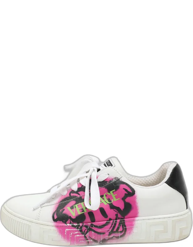 White Leather La Greca Low Top Sneakers