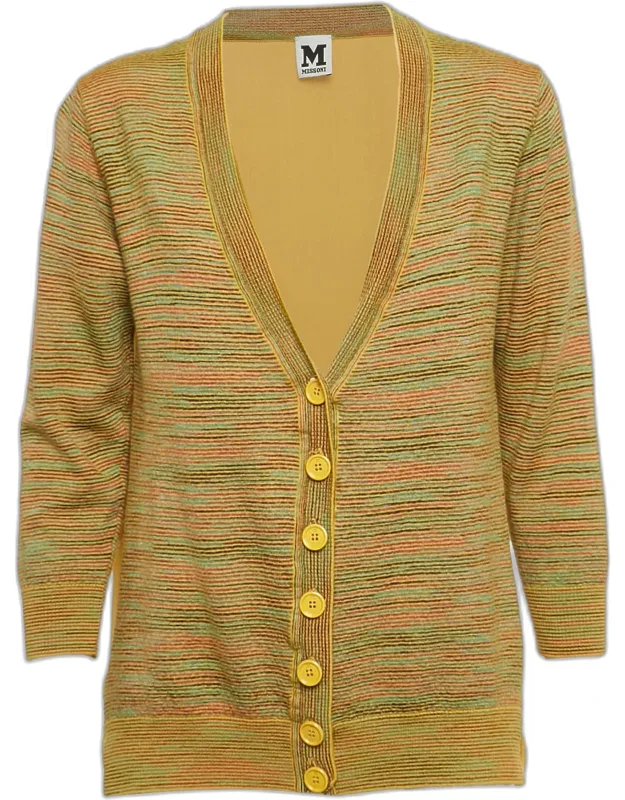 Striped Knit And Silk Buttoned Cardigan