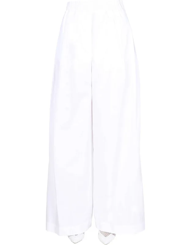 Wide Leg Trousers With Elastic Waist And Pockets
