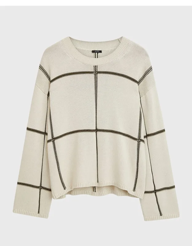 Crewneck Grid Intarsia Sweater
