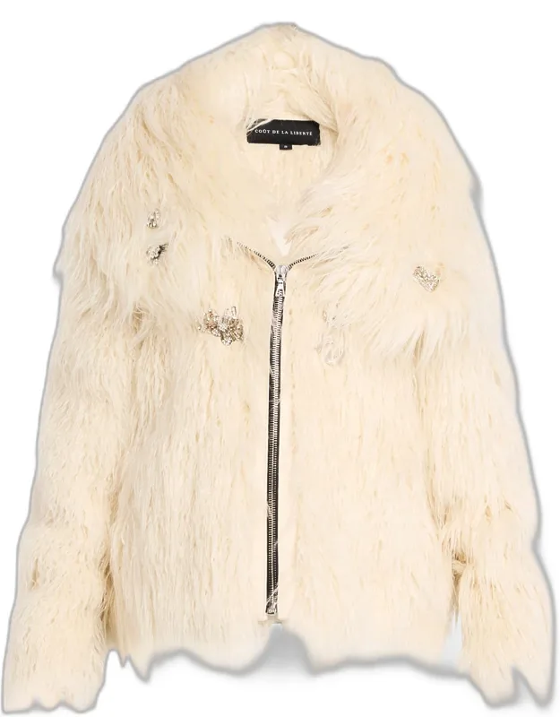 Embellished Faux Fur Coat