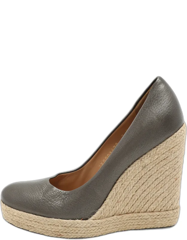 Metallic Leather Wedge Espadrille Pumps