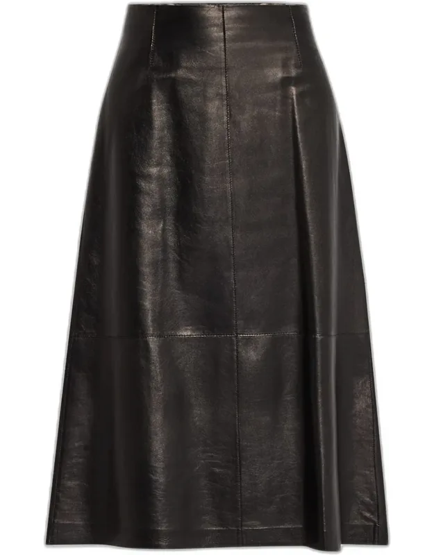 A-line Leather Midi Skirt