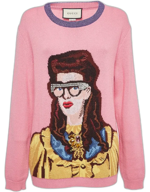 Embellished & Patterned Wool Knit Sweater