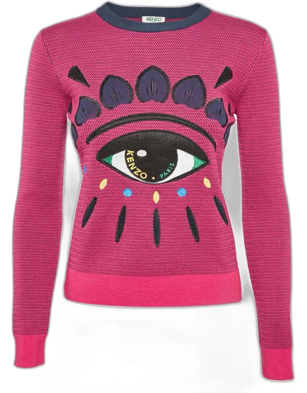 Logo Eye Embroidered Wool Knit Crew Neck Sweater