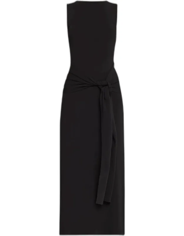 Waist-tie Sleeveless Midi Dress