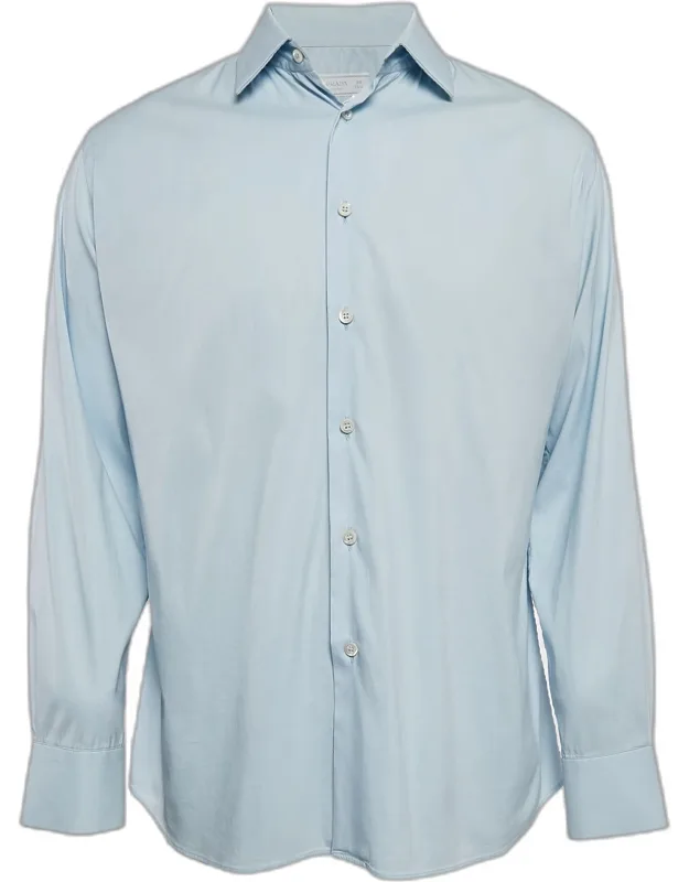 Light Blue Stretch Cotton Button Front Shirt