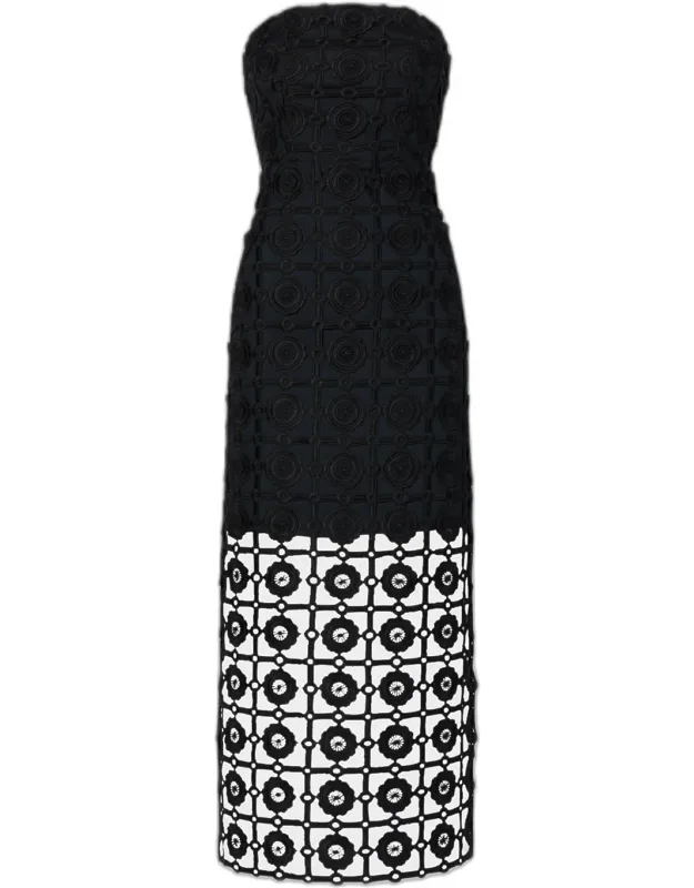 Strapless Tile Lace Midi Dress