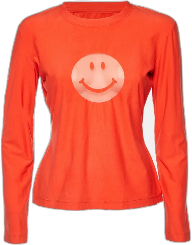 Orange Smile Print Cotton Blend Knit T-shirt