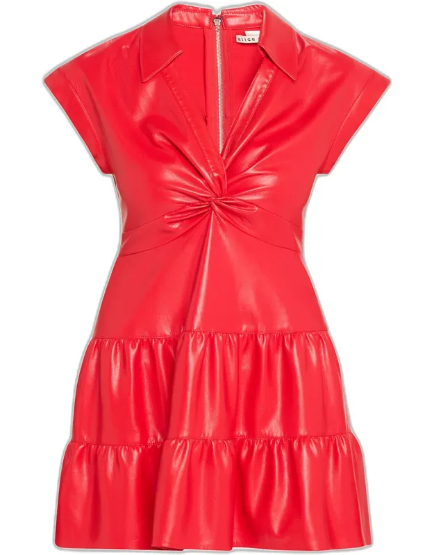 Mila Vegan Leather Deep V Twist-front Mini Dress