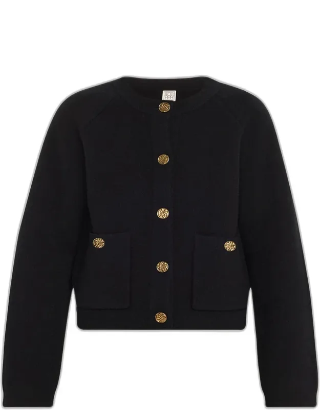 Hammered Button Wool Cashmere Cardigan