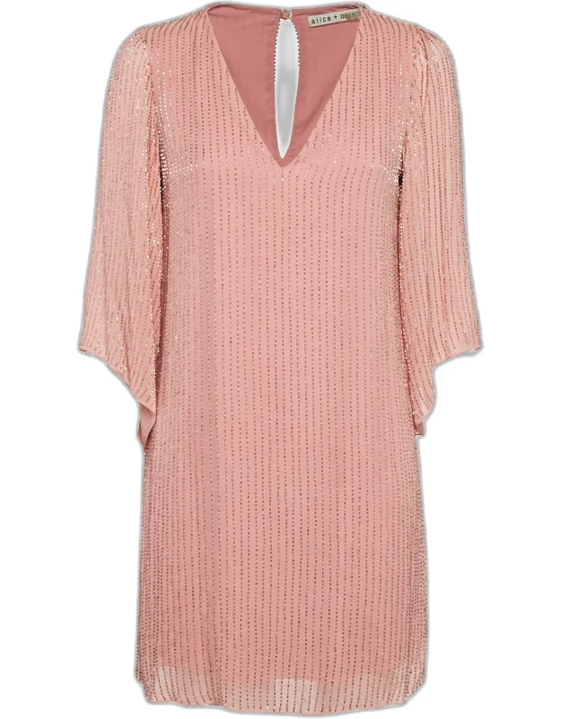 Embellished Crepe V-neck Mini Dress