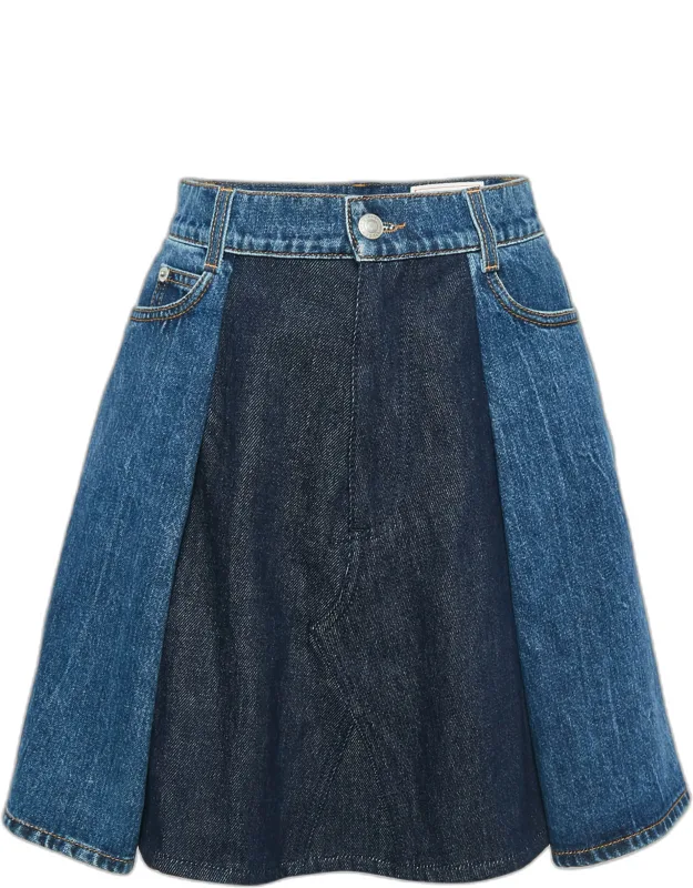 Denim Dual Tone Pleated Mini Skirt