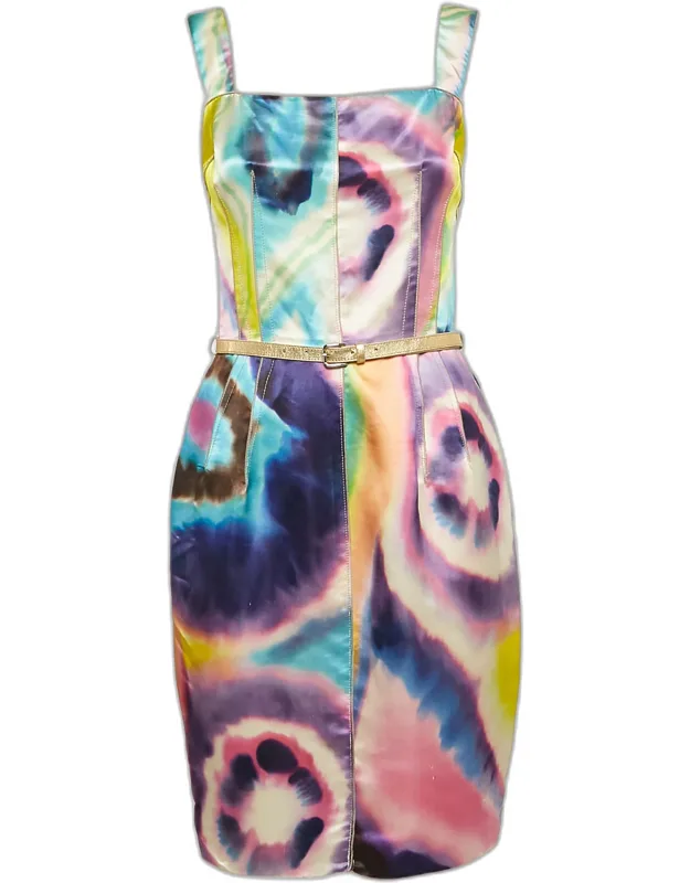 Tie-dye Print Satin Sheath Dress