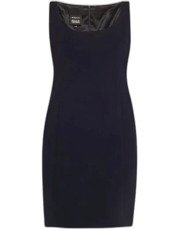 Scoop Neck Wool Crepe Sheath Dress